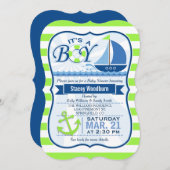 赤航海のちゃんシャワー、ライムグリーン&ブルー 招待状 (正面/裏面)