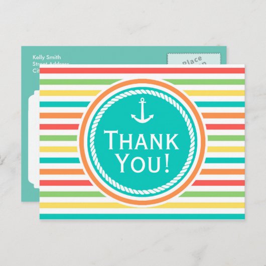 赤航海のちゃんシャワー、明るい虹のストライプ ポストカード (正面/裏面)