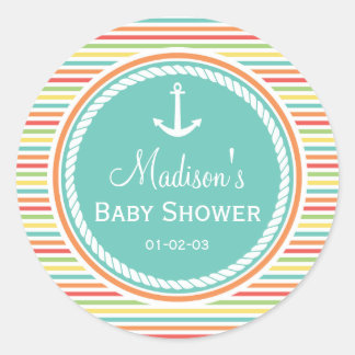 赤航海のちゃんシャワー、明るい虹のストライプ ラウンドシール