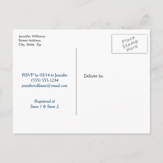 赤航海のちゃんシャワー、青と白のストライプ インビテーションポストカード (裏面)