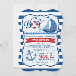 赤航海のちゃんシャワー、青と白のストライプ 招待状
