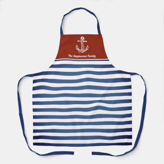 赤航海のと海軍ストライプのパーソナライズされた エプロン (正面)