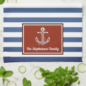赤航海のと海軍ストライプのパーソナライズされた キッチンタオル (折り畳み)
