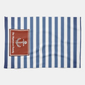 赤航海のと海軍ストライプのパーソナライズされた キッチンタオル (横)