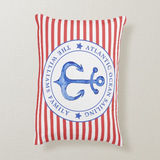 赤航海のパーソナライズされたストライプ腰枕 アクセントクッション (裏面(縦))