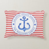 赤航海のパーソナライズされたストライプ腰枕 アクセントクッション (裏面)