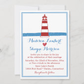 赤航海のホワイトライトハウスストライプブルーズ結婚 招待状 (正面)