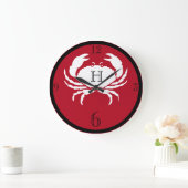 赤航海のモノグラムの白黒カニ ラージ壁時計 (ホーム)