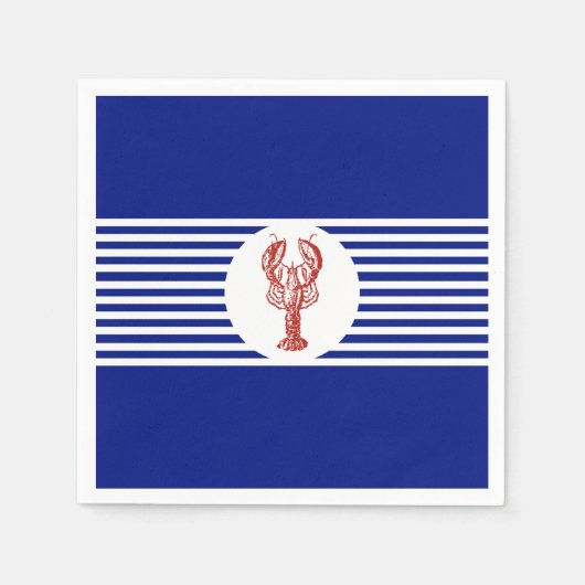 赤航海のロブスターとストライプ スタンダードカクテルナプキン (正面)