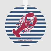 赤航海のロブスターモノグラムストライプのクリスマス オーナメント (裏面)