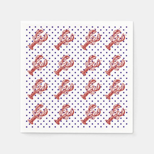 赤航海のロブスター&青ドット スタンダードカクテルナプキン (正面)