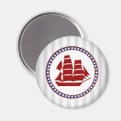 赤航海の帆船と灰色のストライプ帆船 マグネット (正面/裏面)