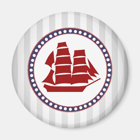 赤航海の帆船と灰色のストライプ帆船 マグネット (正面)