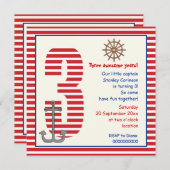 赤航海の白い帆船3歳の誕生日パーティー 招待状 (正面/裏面)