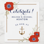 赤航海の白と青のアネモネスの日付結婚 ワインラベル (シングルラベル)