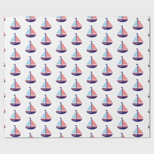 赤航海の白と青のストライプ帆船 ラッピングペーパー (フラット)