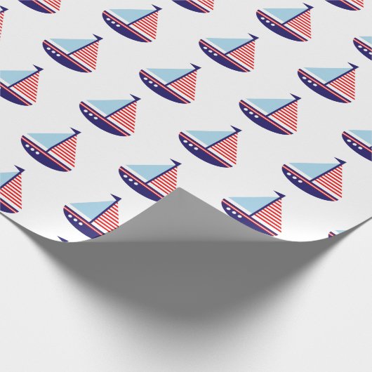 赤航海の白と青のストライプ帆船 ラッピングペーパー (角)