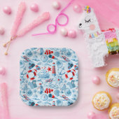 赤航海の白と青のパターン ペーパープレート (パーティー)