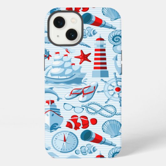 赤航海の白と青のパターン iPhoneケース (裏面)