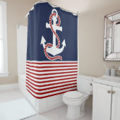 赤航海の白ストライプいかり シャワーカーテン (インサイチュ)