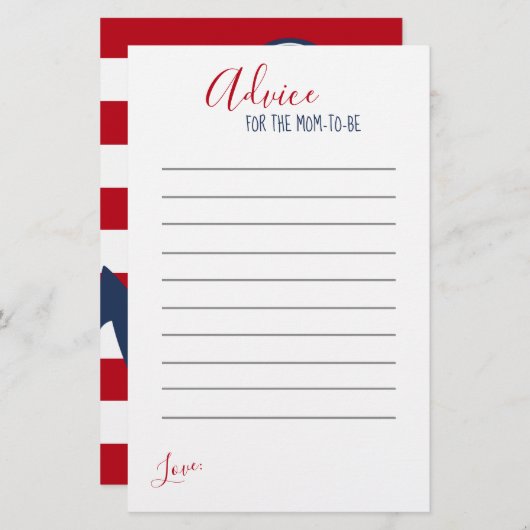 赤航海の白ストライプ赤ちゃんシャワーアドバイス (正面/裏面)