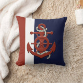赤航海の船輪・いかり紺色 クッション (ブランケット)