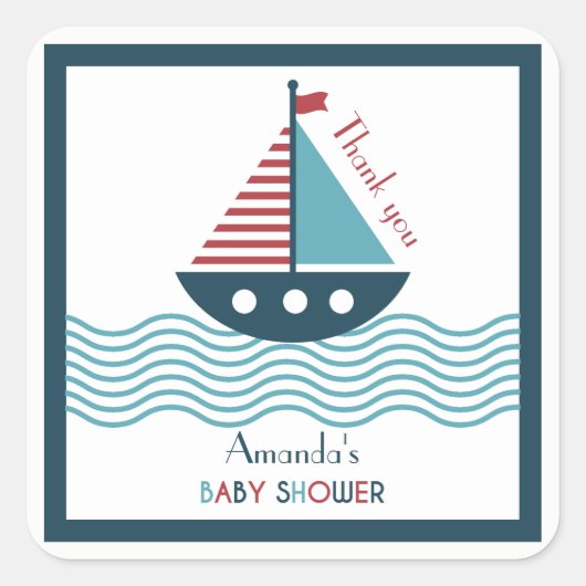 赤航海の艇ベビーシャワー誕生日 スクエアシール (正面)