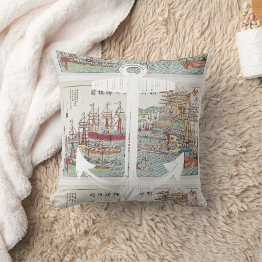 赤航海の黄ブルーいかり背の高い船 クッション (ブランケット)