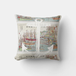 赤航海の黄ブルーいかり背の高い船 クッション