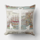 赤航海の黄ブルーいかり背の高い船 クッション (正面)