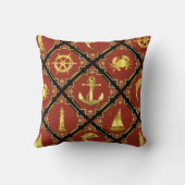 赤航海の/金ゴールド/イルカ/帆船/いかり/カニ クッション (裏面)