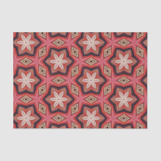 赤色に幾何学的な万華鏡のような白い花 薄葉紙 (正面)