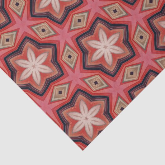 赤色に幾何学的な万華鏡のような白い花 薄葉紙 (詳細)