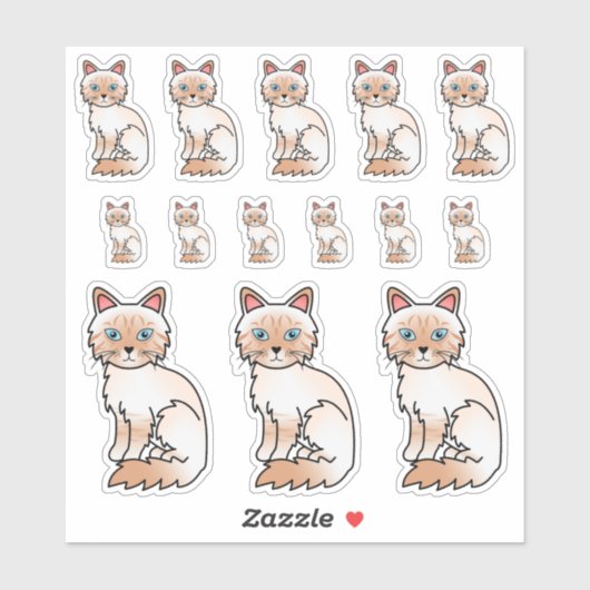 赤色のポイントを持つ縞模様のビルマ猫 / ラグドール風の漫画の猫 シール (シート)