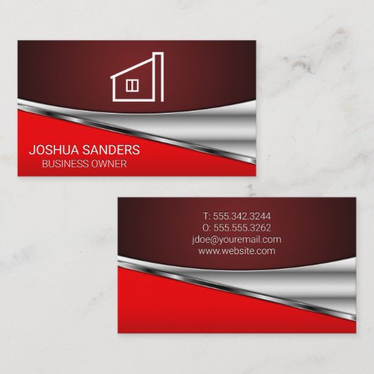 赤色のメタリック背景 |不動産仲介業者 名刺 (正面/裏面)