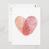 赤色の指紋ハートデザイン ポストカード (正面/裏面)