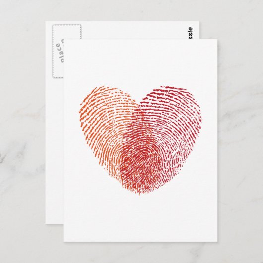 赤色の指紋ハートデザイン ポストカード (正面/裏面)
