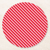 赤色の白ストライプ色の斜めパターン ラウンドペーパーコースター (正面)