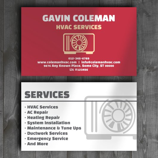 赤色のHVACサービスプロフェッショナル名刺 名刺