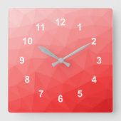 赤色グラデーションジオメトリメッシュパターンのウォッチ スクエア壁時計 (正面)