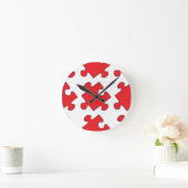 赤色パズル片 ラウンド壁時計 (ホーム)