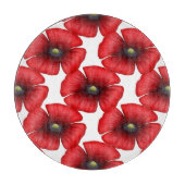 赤色ポピー模様加飾ガラス切断板 カッティングボード (正面)