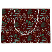赤色冬植物模様 ラージペーパーバッグ (正面)