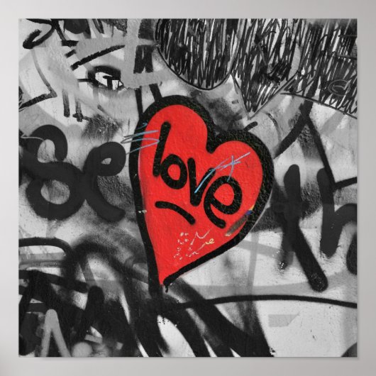 赤色彩の鮮やかハート ポスター (正面)