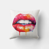 赤色彩の鮮やか唇の水色 クッション (裏面)