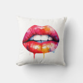 赤色彩の鮮やか唇の水色 クッション (正面)