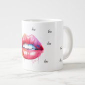 赤色彩の鮮やか唇の水色 ジャンボコーヒーマグカップ (正面右)