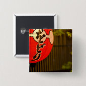 赤色彩の鮮やか紙提灯木京都 缶バッジ (正面&裏面)