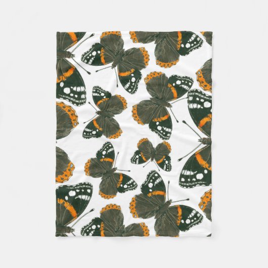 赤色提督の蝶のパターン フリースブランケット (正面)