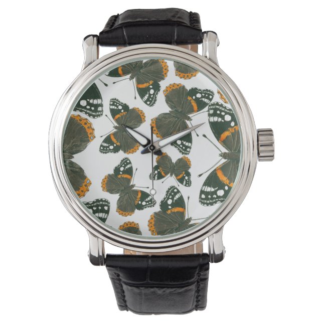 赤色提督の蝶のパターン 腕時計 (正面)